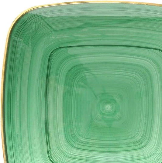 " OCCASIONS " 240 Pieces Pack,(120 Guests) Premium Wedding Party Disposable Plastic Plates Set -120 x 10'' Dinner + 120 x 7'' Salad/Dessert (Belize Square in Green & Gold)