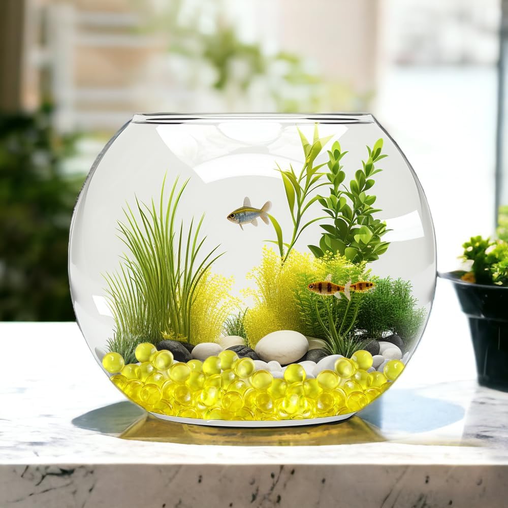 HappyFiller Bright Lemon Yellow Summer Fall Decoration 630 Pcs Acrylic Flat Marbles Decorative Gems Fake Gemstones for Vase Fillers,Party Decor,Wedding Centerprises,Floral,Aquarium Fish Tank
