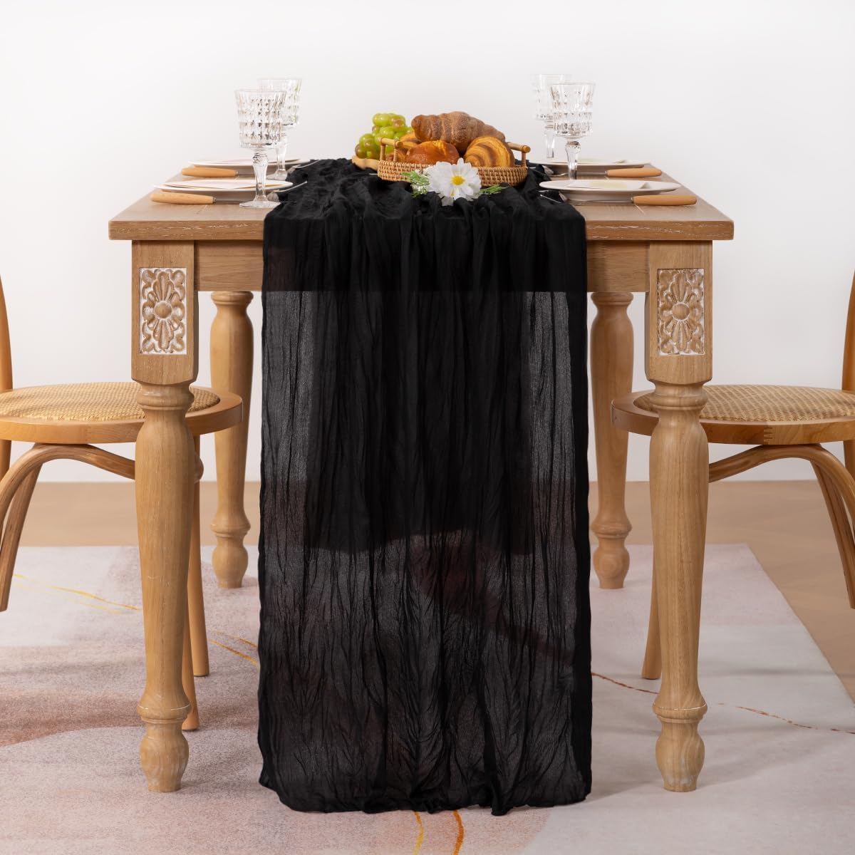 MLMC 3 Pack Black Halloween Table Runner 10ft Rustic Gauze Cheesecloth Table Runner 35x120 Inches Cheese Cloth Centerpiece for Fall Wedding Party Bridal Shower Anniversary Events Halloween Decor