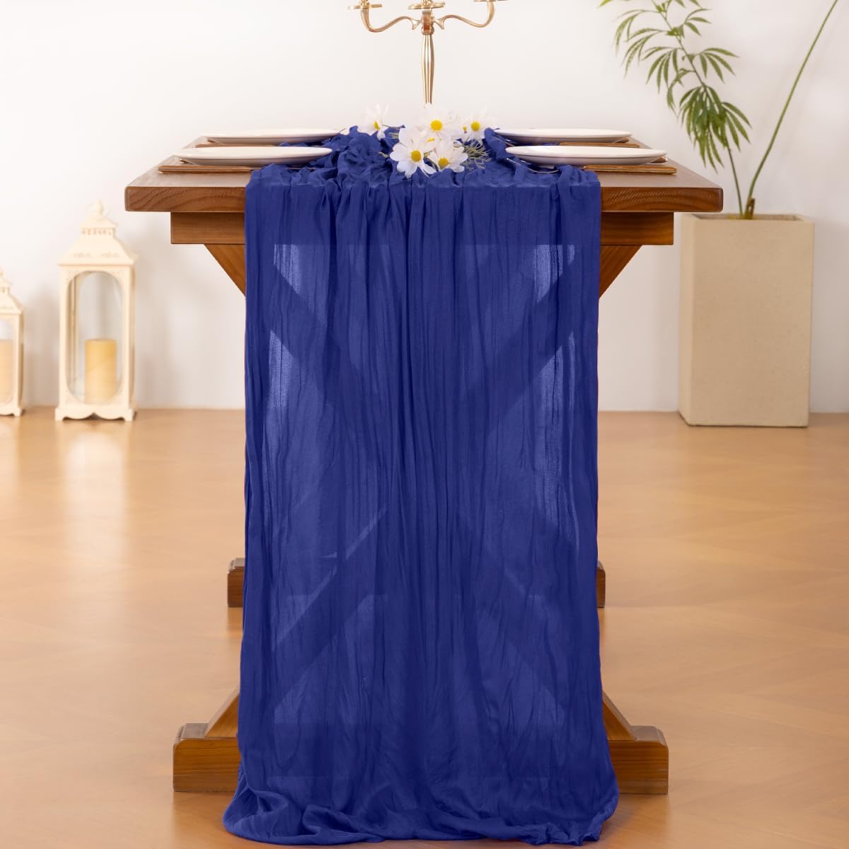 Socomi Royal Blue Fall Thanksgiving Cheesecloth Table Runner Boho Rustic Gauze 120 inch 10FT Cheese Cloth Runner for Wedding Party Baby Shower Birthday Home Decor Holiday Decorations
