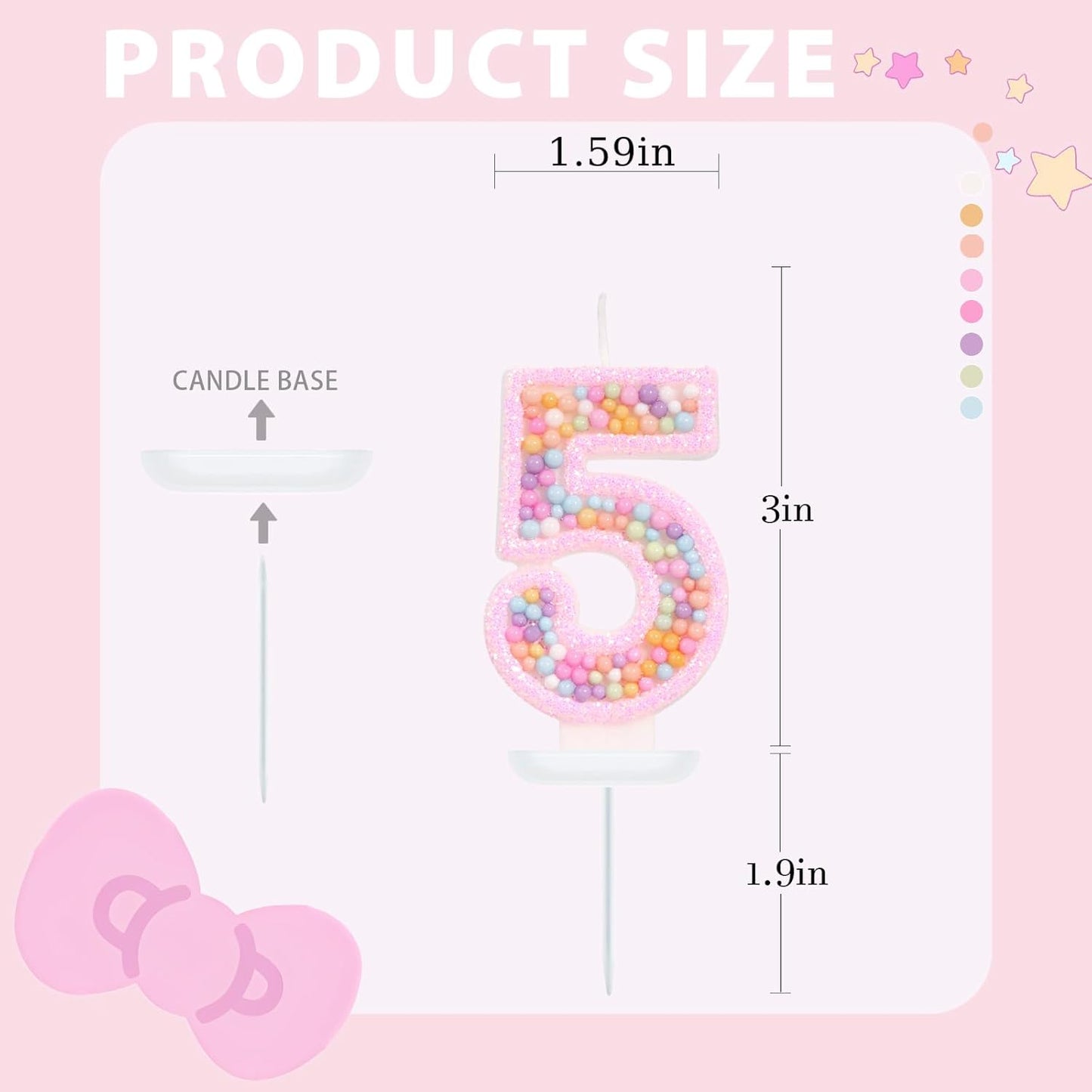 Birthday Candles for Girls - Number 5 Candle, Colorful Macaron Candles, 5 Cake Topper Cake Decorations, 5th Birthday Decorations Girl, Theme Birthday Party Supplies (Pink)