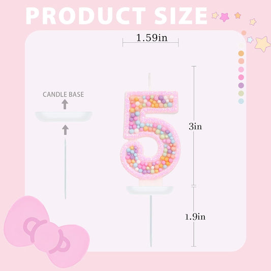 Birthday Candles for Girls - Number 5 Candle, Colorful Macaron Candles, 5 Cake Topper Cake Decorations, 5th Birthday Decorations Girl, Theme Birthday Party Supplies (Pink)