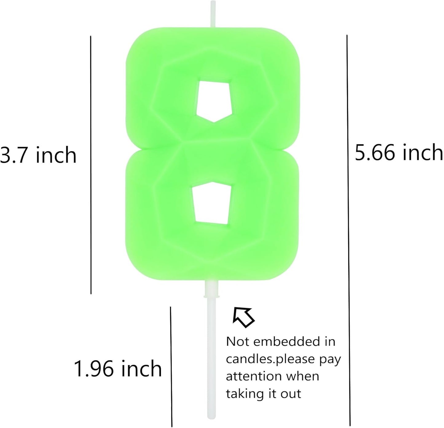 DERVENTA Large Birthday Candle Number 3D Luminous Green 3.7 inch Party Celebration Anniversary Decoration Cake Topper 1 Piece (Luminous Green Number 8)