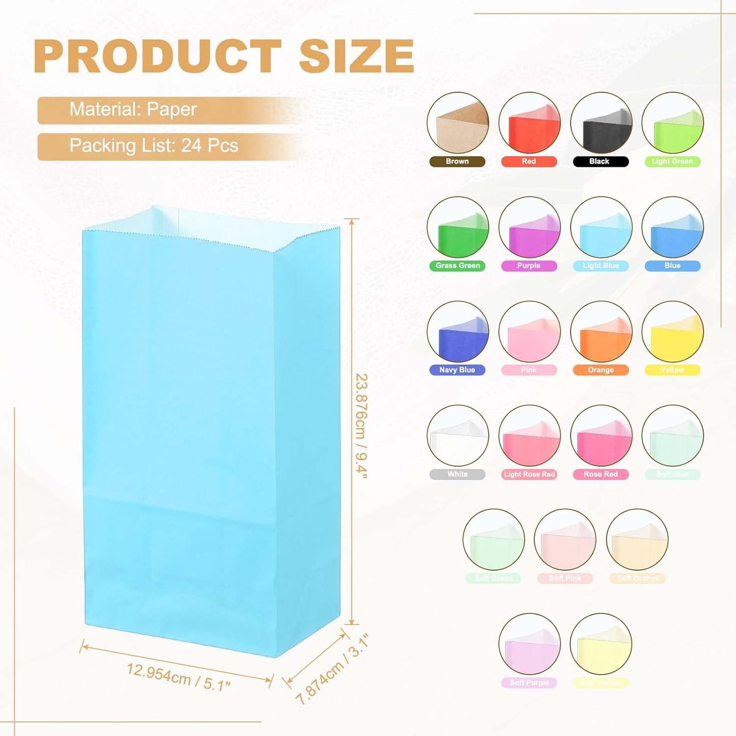 PATIKIL Party Favor Bag, 24 Pcs 5.1x3.1x9.4 Inch Medium Paper Candy Bags Gift Treat Celebration Halloween Goody Birthday Wedding Party with Stickers, Light Blue