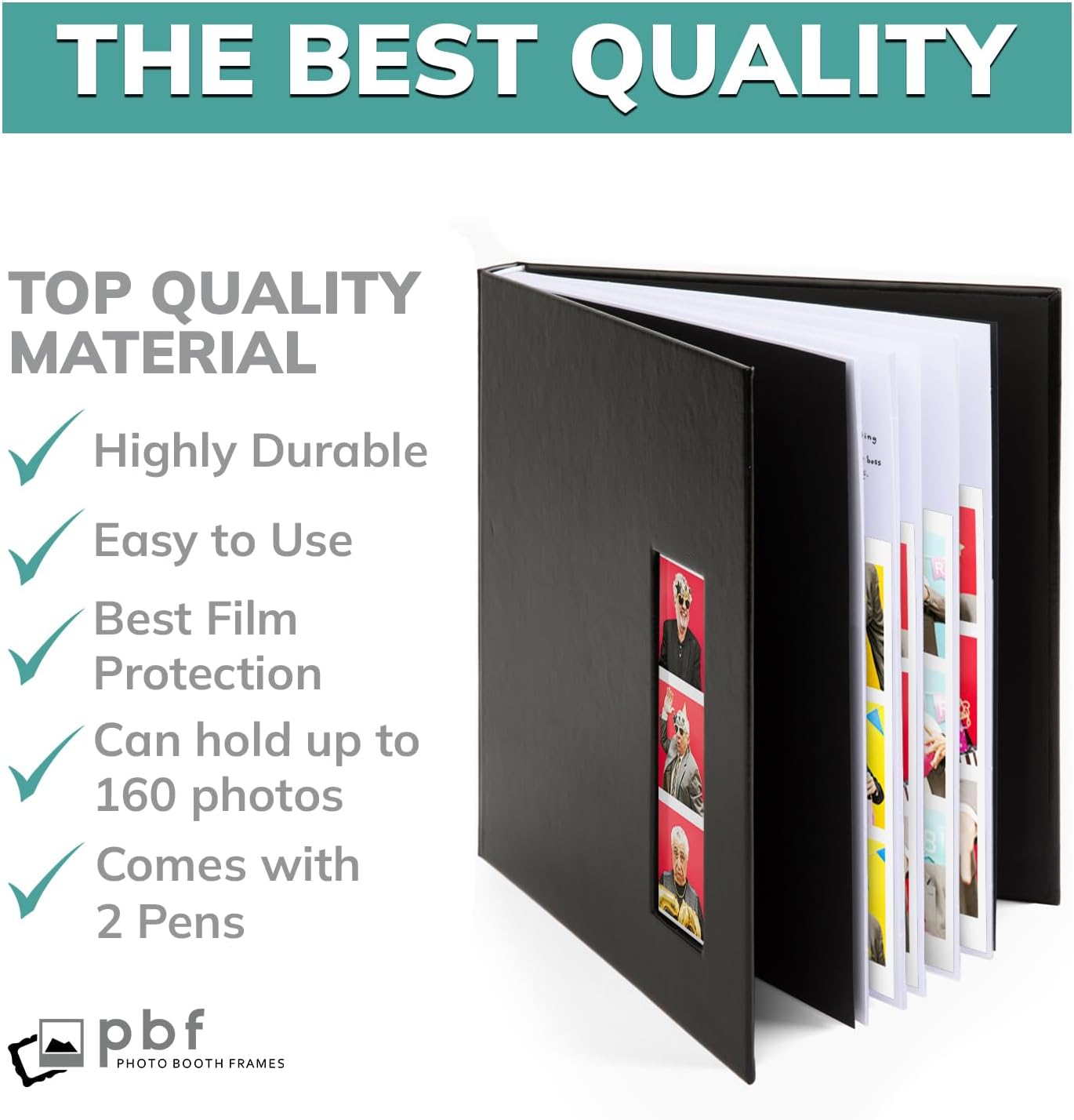 PBF (5 Pack) Photo Booth Album, Guest Book with 2x6 Clear Picture Inserts, Black Cover with Plastic Sleeves & White Pages, Scrapbook Album for Photo Strips, Memory Book, Wedding, and Baby Showers