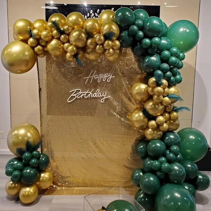 Green and Gold Balloons Arch Kit, 162pcs Emerald Green Chrome Gold Confetti Balloons for Graduation Decorations 2025 St Patricks Day Jungle Safari Birthday Party Decorations