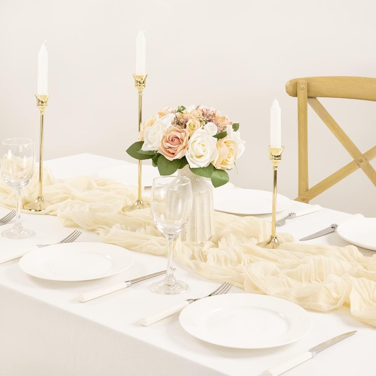 MLMC Beige Cheesecloth Table Runner 10ft Cream Rustic Gauze Cheese Cloth Fall Table Runner 35x120 Inches Sheer Cloth Centerpiece for Baby Bridal Shower Boho Home Decor