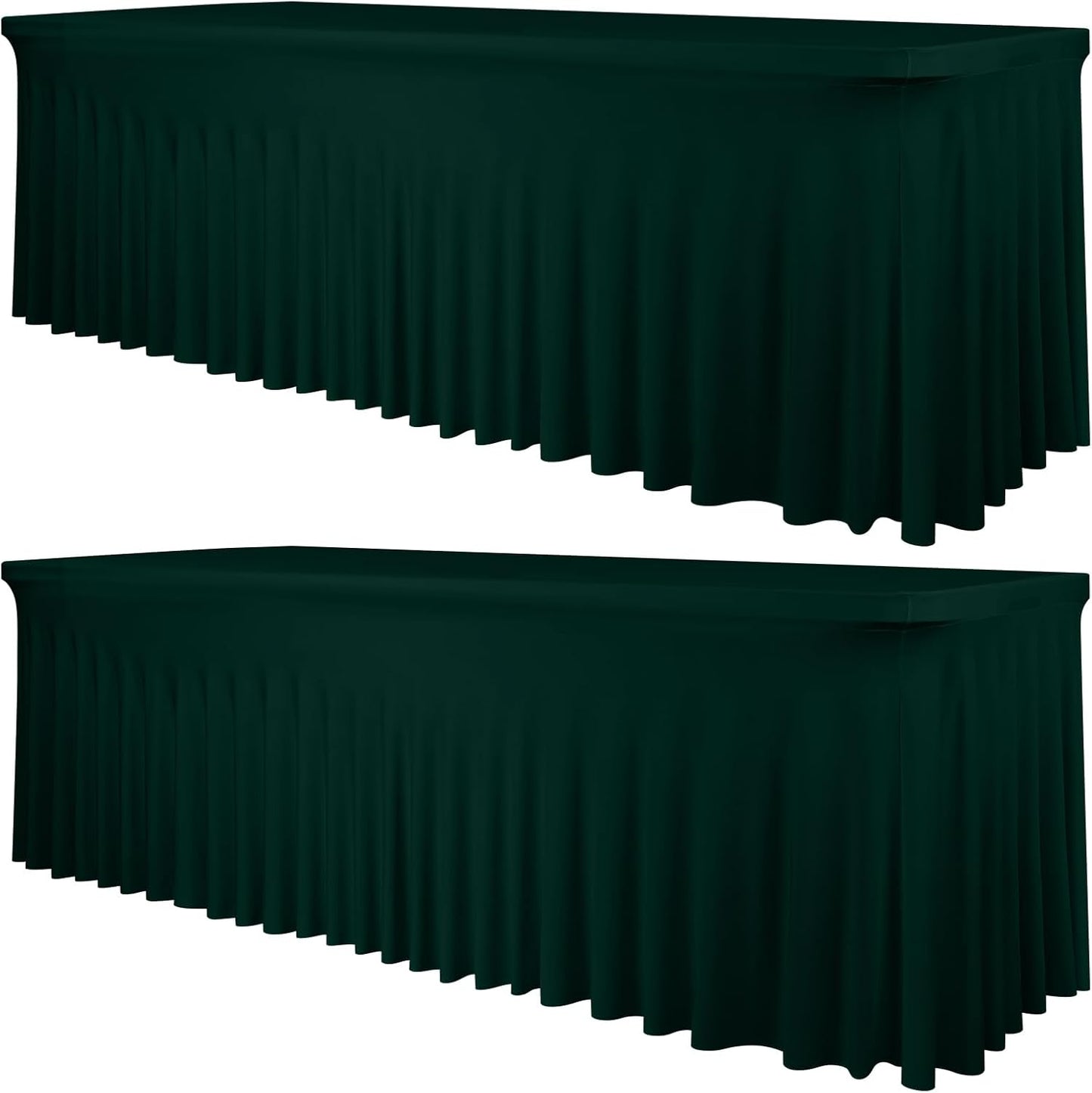 2 Packs Emerald Green Stretch Table Skirts for 8 Foot Rectangle Table, Washable Spandex Stretch Tablecloths with Skirt, Wrinkle Resistant Fitted Tablecover for Wedding Party Banquet