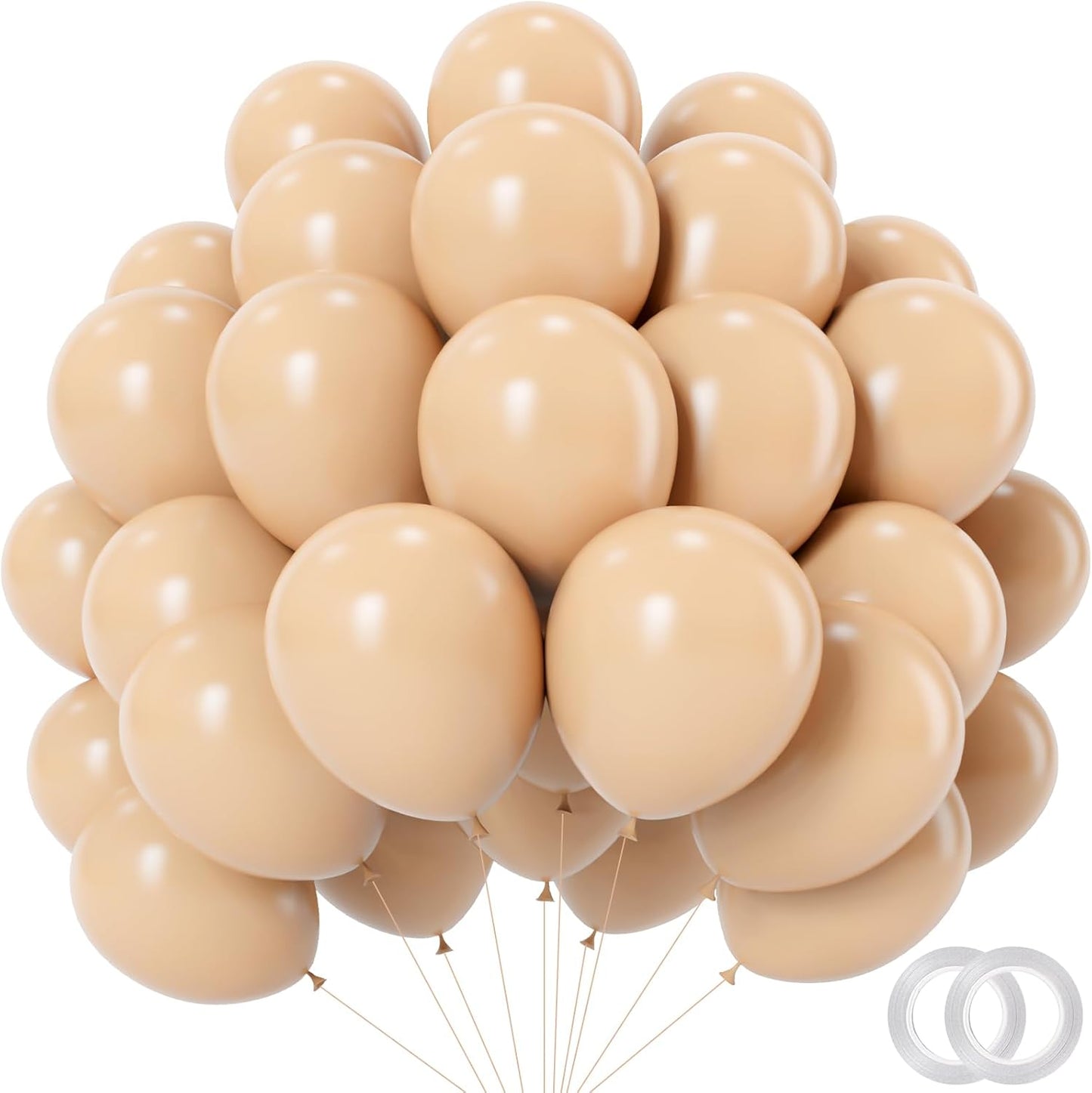 Nude Balloons - 12 inch 100pcs Latex - Round Neutral Boho Birthday with 2 Ribbons, Helium Apricot Balloons for Birthday Party, Wedding, Anniversary, Baby Shower Decorations