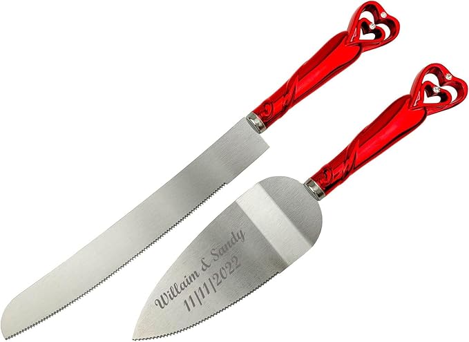 GIFTS INFINITY Personalized Wedding Cake Knife and Server Set with Engraving – Cake Cutting Utensil Set, Keepsake Gift for Wedding, Anniversary, Reception, Birthday & Other Occasions (2541-RD)