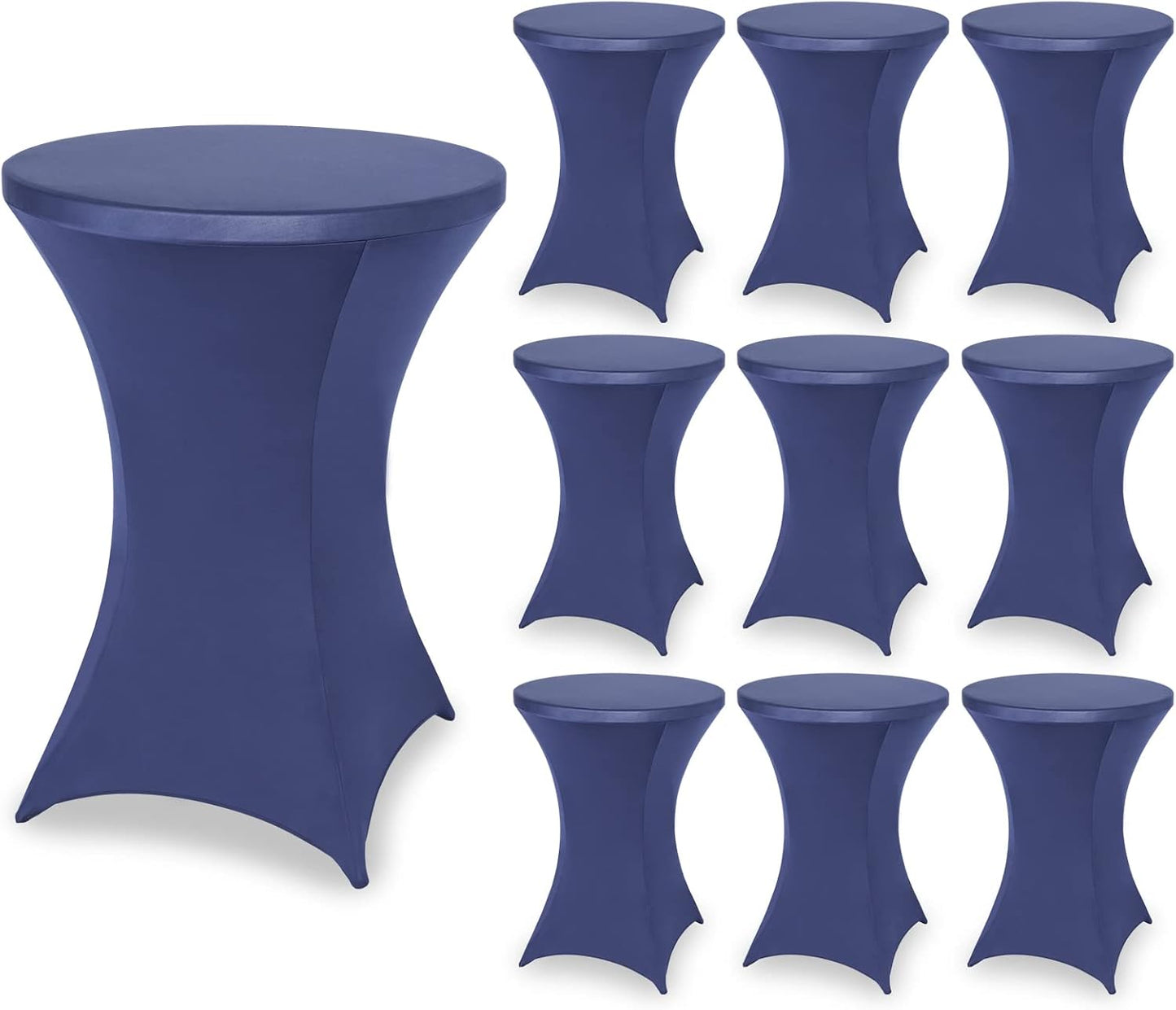 FestiCorp 10 Pack Spandex Cocktail Table Covers Fitted Clothes, Elastic Round Table Cover, Stretch Tablecloth for Party, Bar, Wedding, Birthday, Banquet, Navy, 30"-32" Diameter x 40"-43" Height