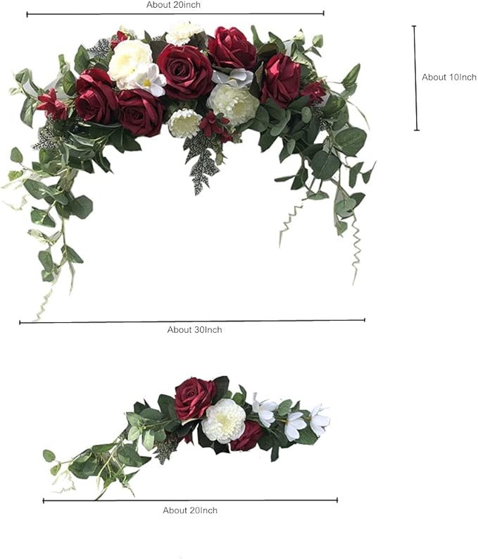 Wedding Arch Flowers,3Pcs Set White Rose Decorative Floral Swags, Artificial Greenery Eucalyptus Leaves Flower For Sheer Drapes, Wedding Chair, Arbor, Wedding Ceremony and Reception Arrangement