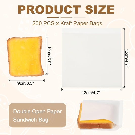 uxcell 200pcs Pastry Bags, 4.7 x 4.7 Inch Greaseproof Double Open Paper Wrappers Sandwich Bags for Donut Sandwich Pretzel Snacks Cookies, White Paper