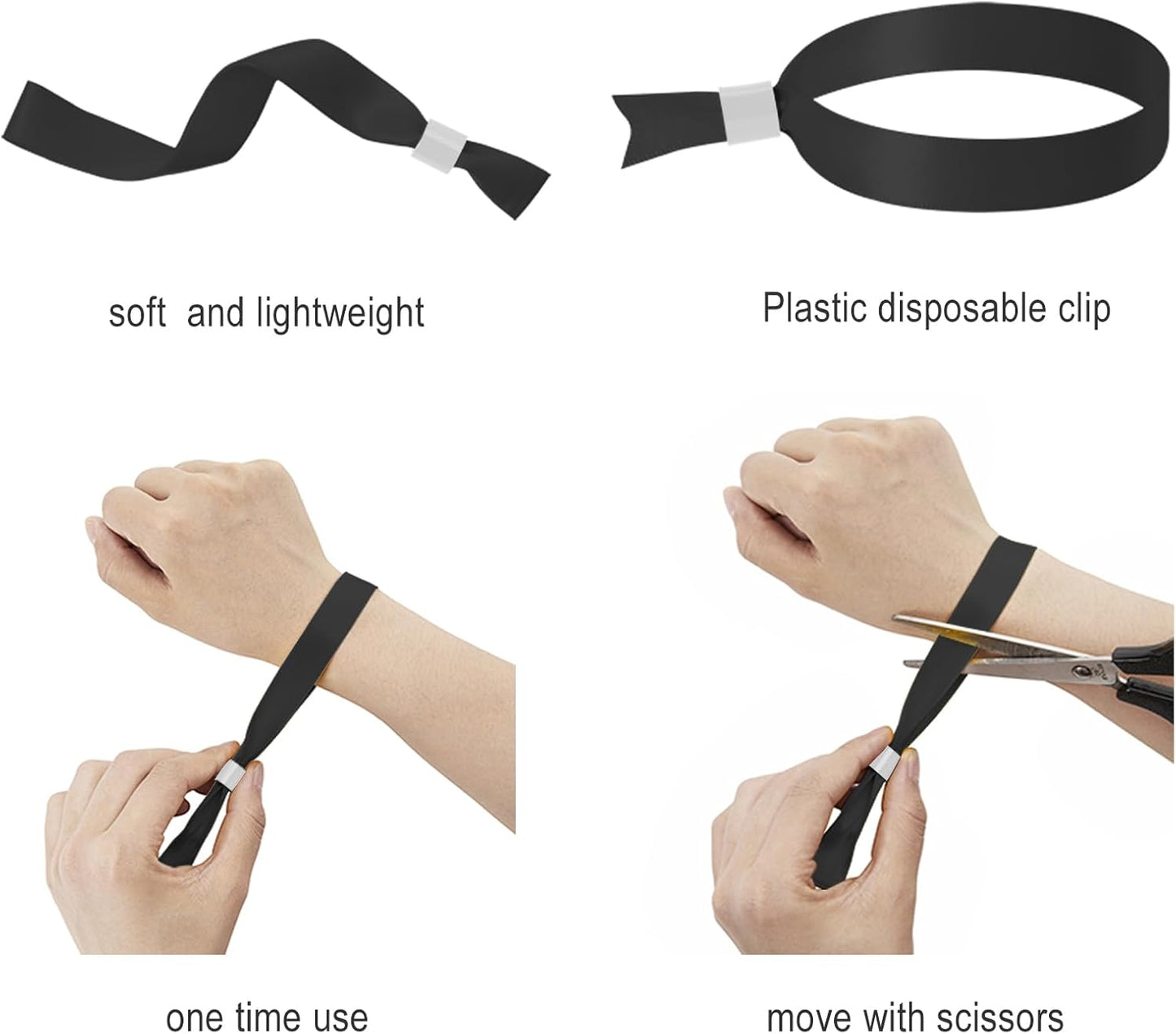 100 Pack Wrist Bands - Black Wristbands for Events,Wristbands for Concerts Festival Admission Party 13.7” x 0.59”