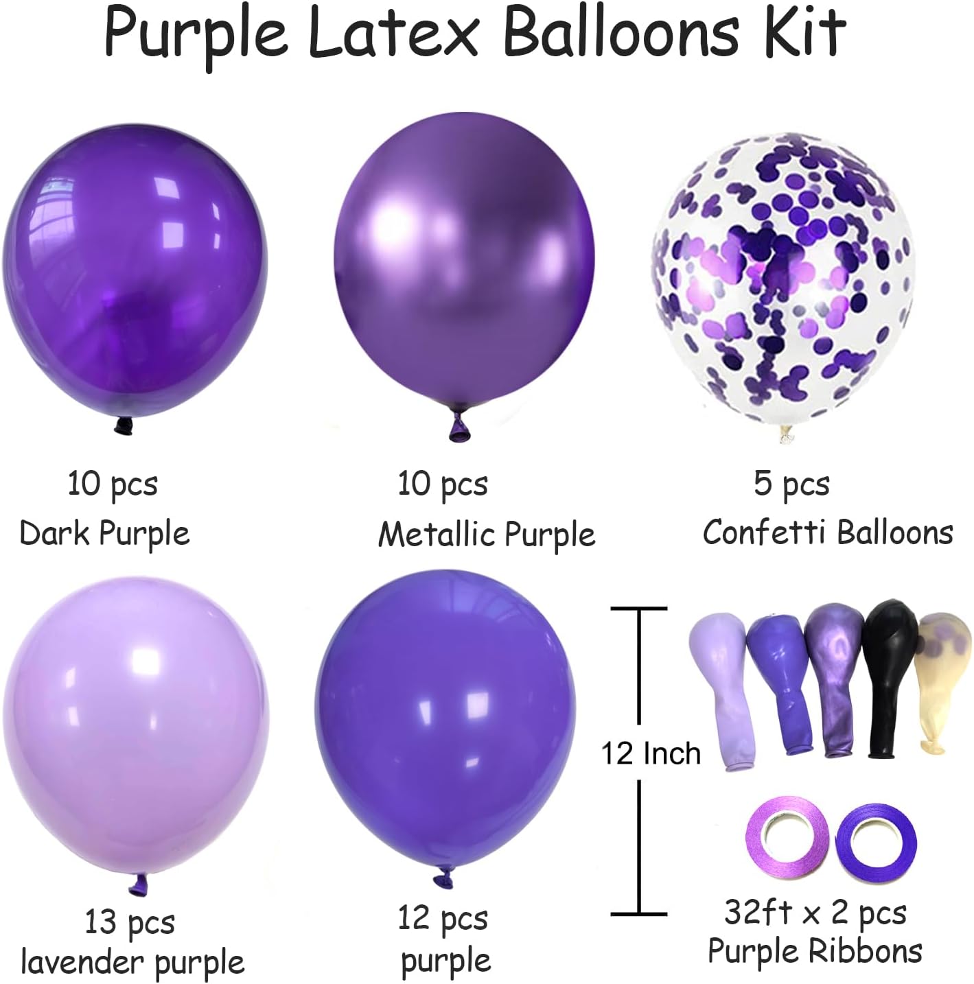 Purple Balloons Dark Purple Ballons, 50pcs 12 Inch Metallic Pastel Purple Balloon Purple Confetti Latex Balloons for Birthday Wedding Party Decorations