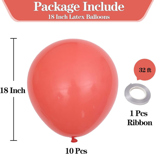 KALOR 18 Inch Coral Red Balloons, 10 Pcs Matte Latex Balloons Big Round Balloons for Wedding, Baby Shower, Birthday Party and Event Decoration