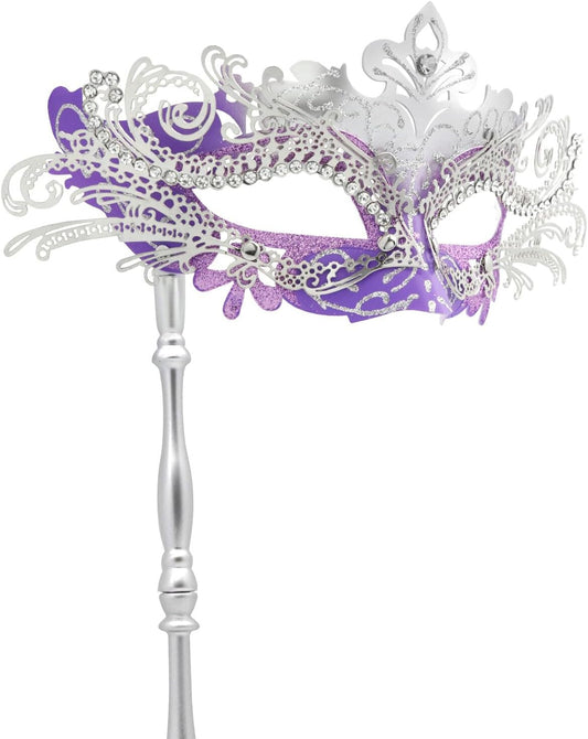 Coddsmz Masquerade Mask with Stick Venetian Mask Mardi Gras Decorations for Womens Halloween Costume Mask