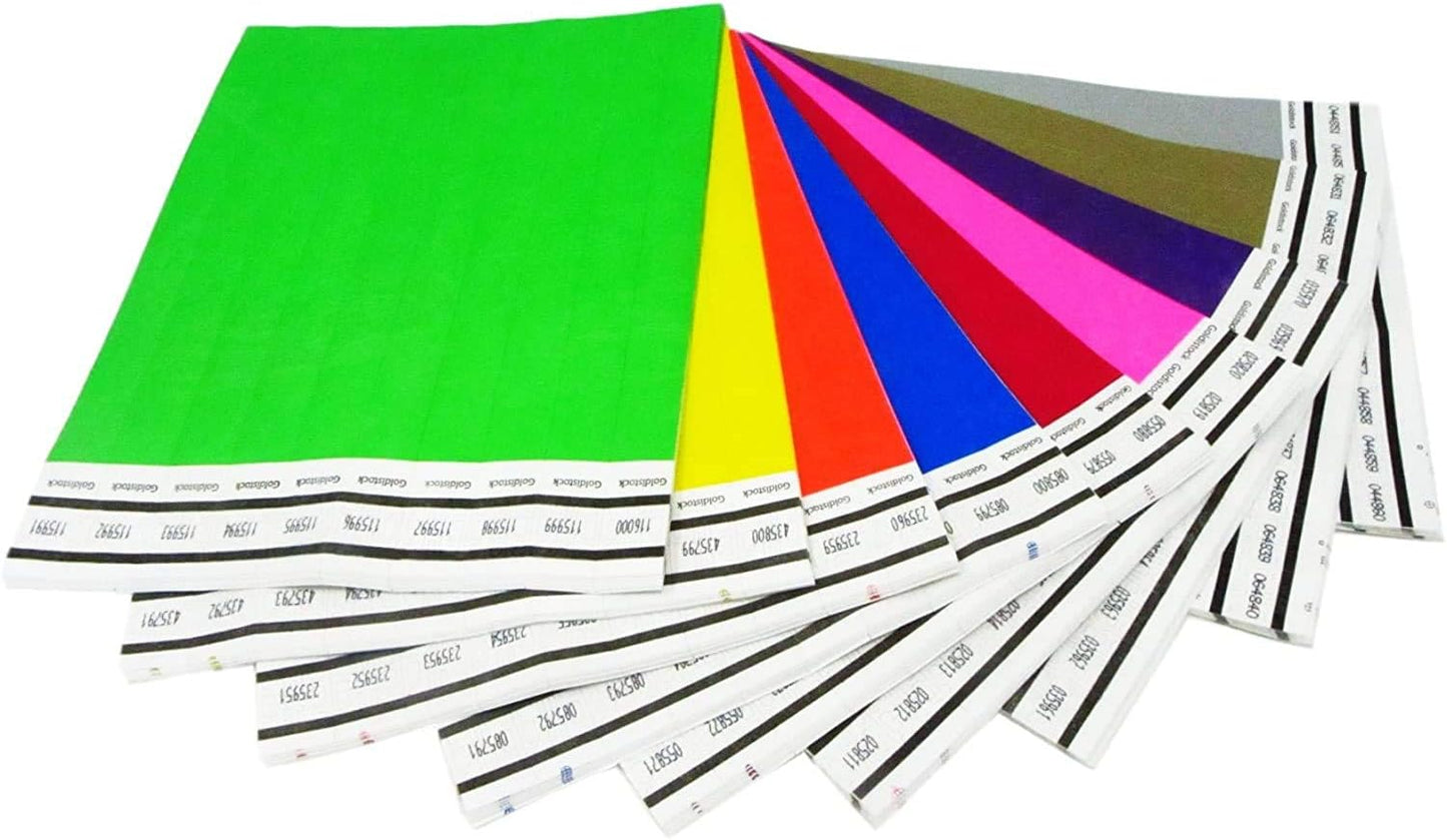 Event Wristbands Super Variety Pack 900 Count | ¾” Arm Bands | Green, Blue, Red, Orange, Yellow, Pink, Purple, Gold, Silver | Paper-Like Party Armbands