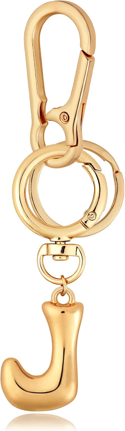 Gold Bubble Heart Initial Bag Charms for Handbags – Cute Initial Letter Keychain for Women, Purse Charms, Gold Gift