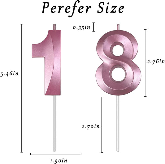 Pink Number 18 Candles, 3D Diamond 2.76 Inch Cake Topper Birthday Candles for Wedding Anniversary Cake Decorations, Happy Birthday Party Decorations