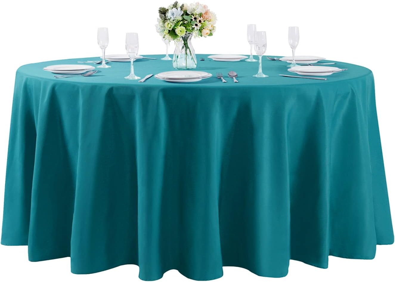 Cupuamon 132 inch Round Tablecloth Washable Polyester Table Cloth Decorative Table Cover for Wedding Party Dining Banquet（132 inch,Teal）