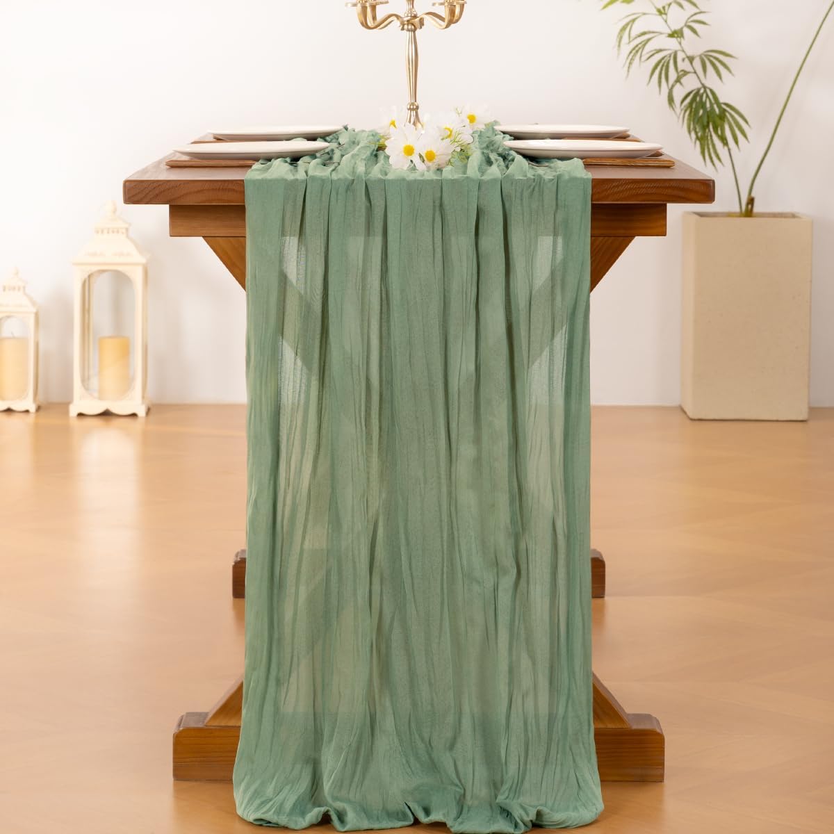 Socomi 10pcs Sage Green Cheesecloth Table Runner Fall Thanksgiving Boho Rustic Gauze 120 inch 10FT Cheese Cloth Runner for Wedding Party Baby Shower Home Decor Holiday Decorations