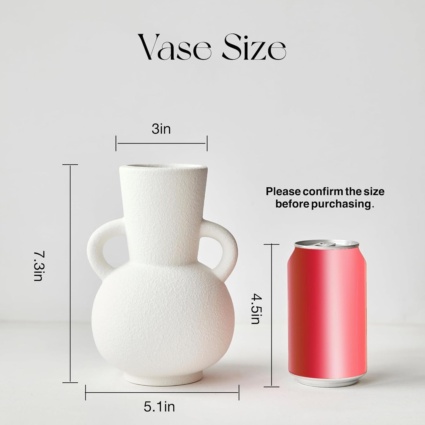 7 Inch White Ceramic Vase with 2 Handles, Modern Flower Vase Decorative Vases for Bouquet, Unique Vases for Home Decor Farmhouse Living Room Table Centerpieces Wedding Decorations