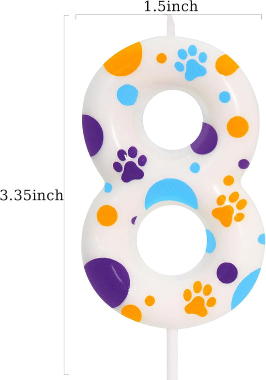 Blue Dog Paw Themed Birthday Candles, Number 8 Print Party Supplies, 2.76 Inch Cake Topper Decorations for Kids (Number 8)