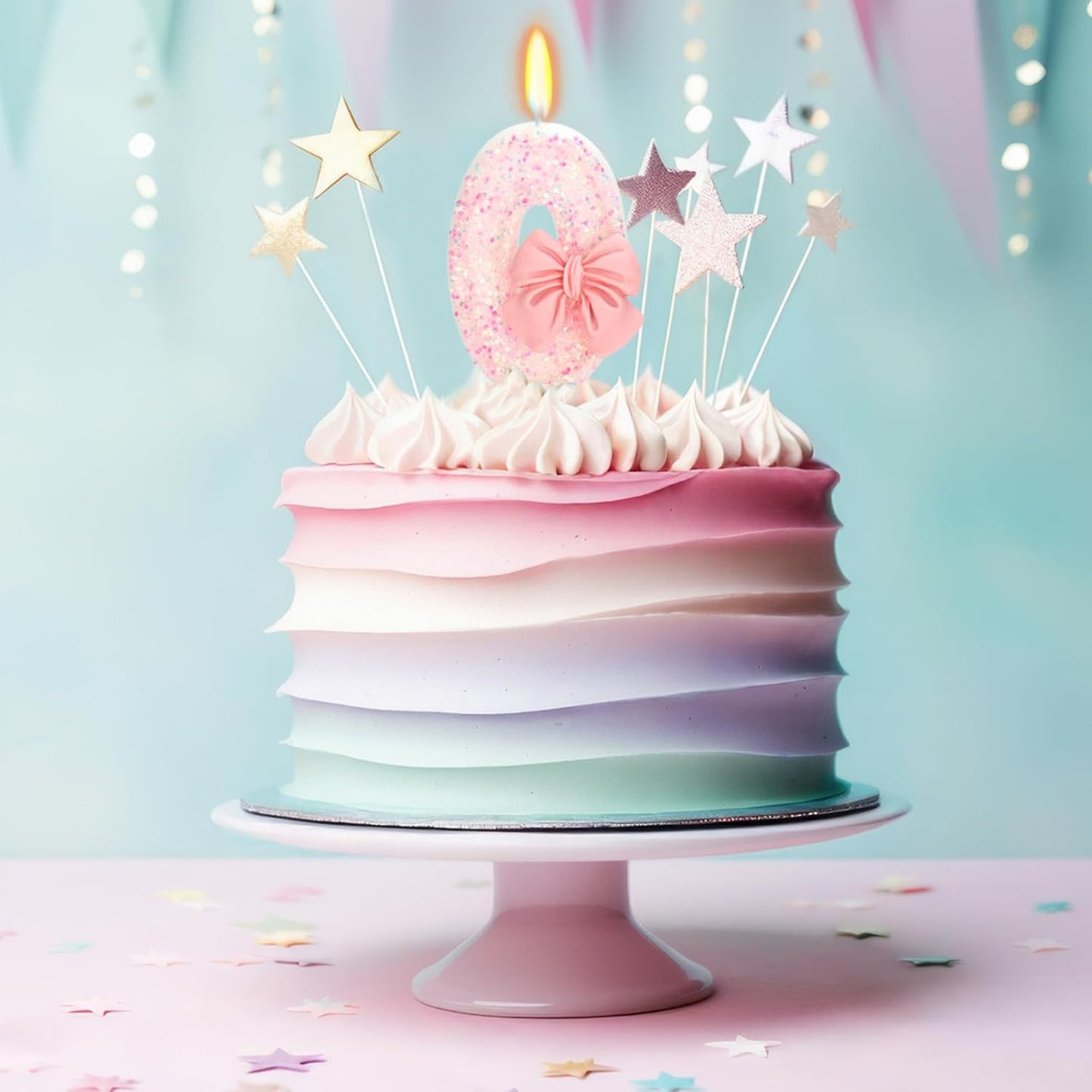 Birthday Candle for Cake, 0 Candle - Pink Glitter with Bowknot, 2.76 inch Happy Birthday Candle, Cake Topper Decoration for 10 20 30 40 50 60 70 Years Old Birthday Party (Number 0)