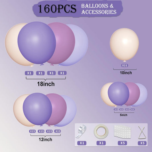 Boho Dusty Purple and Pastel Orange Balloon Garland Arch Kit, 160Pcs Purple Lavender Pastel Purple Balloons for Gender Reveal Wedding Birthday Bridal Baby Shower Bachelor Party Decorations