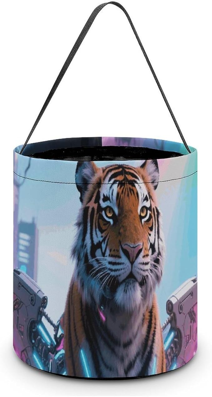 Halloween Candy Bucket - Cyber Hippie Tiger Trick Or Treat Candy Bag, Gift Bag for Party Favor Supplies