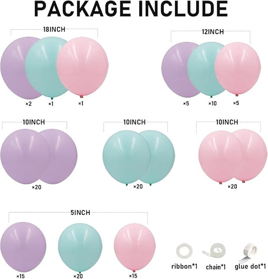 Pastel Tea Balloons Arch Garland Kit, 134pcs Macaron Green,Purple,Pastel Pink Balloons for Birthday Baby Shower Bridal Shower Wedding Anniversary Engagement Gender Reveal Tea Party Decorations