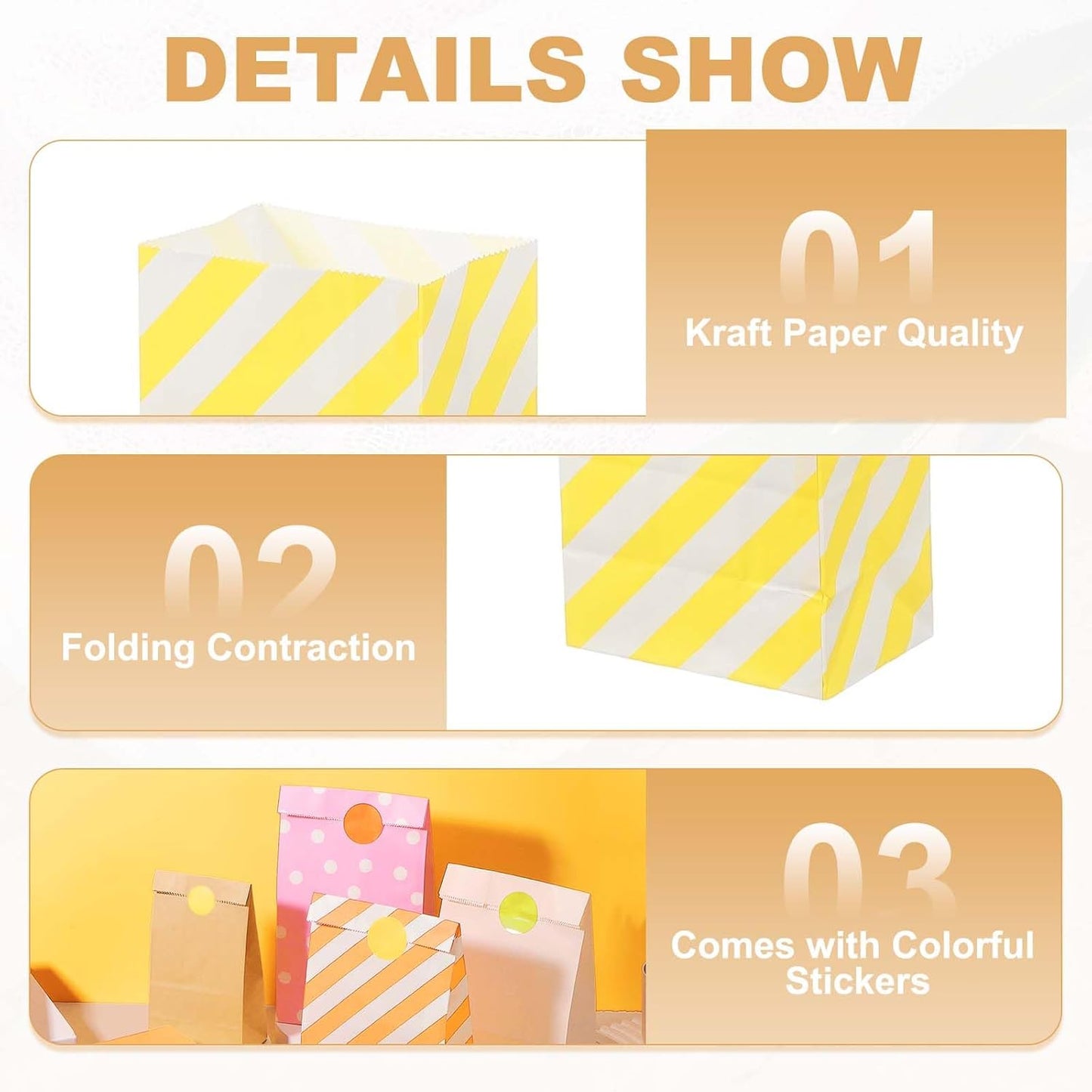 PATIKIL Party Favor Bag, 24 Pcs 3.5x2.4x7.1 Inch Mini Paper Candy Bags Gift Treat Celebration Halloween Goody Birthday Wedding Party with Stickers, Yellow Twill