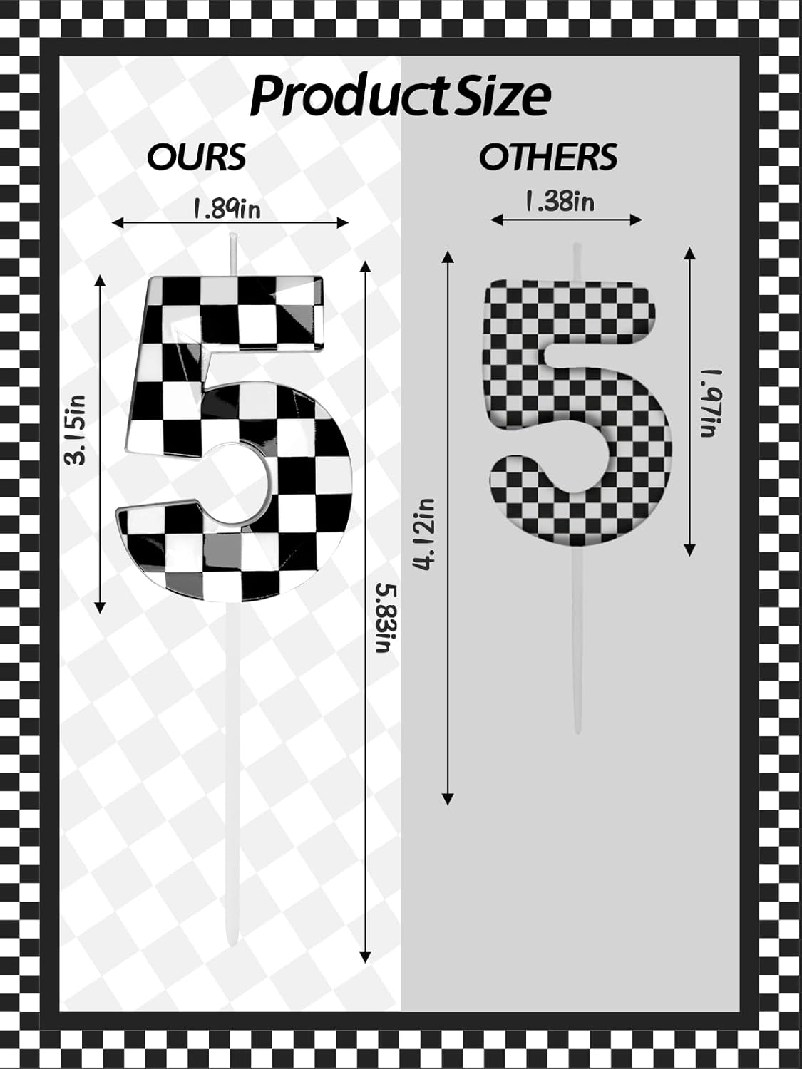 Number 5 Racing Cars Birthday Candles,2.68 Inch Black White Checkered Birthday Number Candles, Cool Racing Themed Number Candles for Boys and Girls, Kids Race Car Themed Party Decorations Supplies