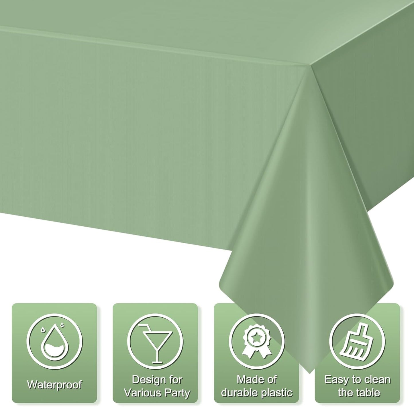 30Pack Sage Green Plastic Tablecloths for Rectangle Tables, Light Green Disposable Tablecloth, Waterproof Sage Green Table Cover for Birthday Bridal Wedding Baby Shower Party Decorations, 54 X 108Inch