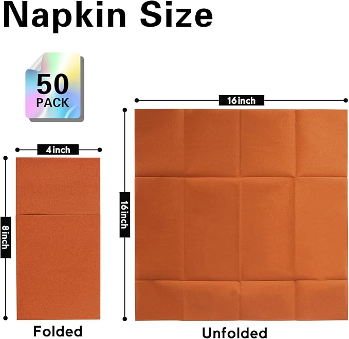 Terracotta Napkins Hand Towels Disposable, Linen-Feel Dinner Napkins with Prefolded Built-in Flatware Pocket, Guest Paper Hand Towels For Wedding, Dinner Or Party (16x16in, 50Pack）
