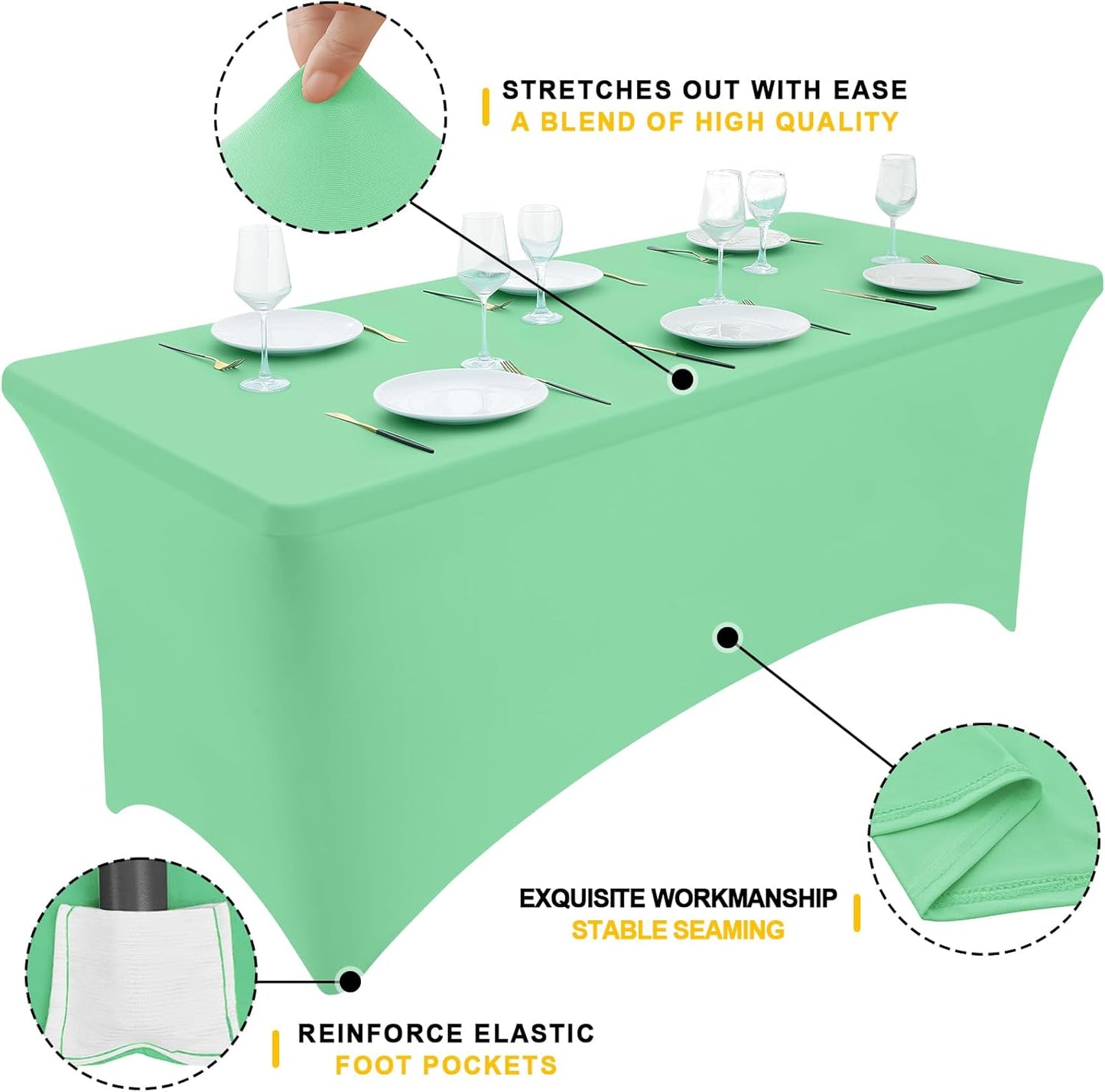 Smiry 2 Pack Spandex Table Cloth 5FT, Elastic Fitted Stretch Tablecloths for Rectangle Tables, Washable Table Cover for Outdoor, Wedding, Banquet & Parties (Bright Green, 60Lx30Wx30H Inch)