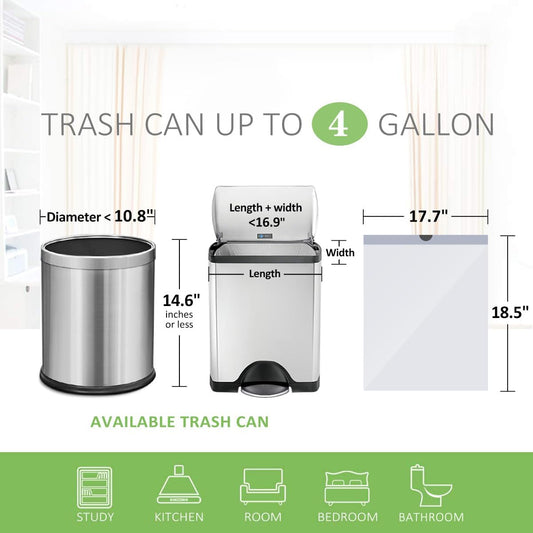 4 Gallon 140 Counts Strong Drawstring Trash Bags Garbage Bags by Teivio, Bathroom Trash Can Bin Liners, Small Plastic Bags for home office kitchen, White