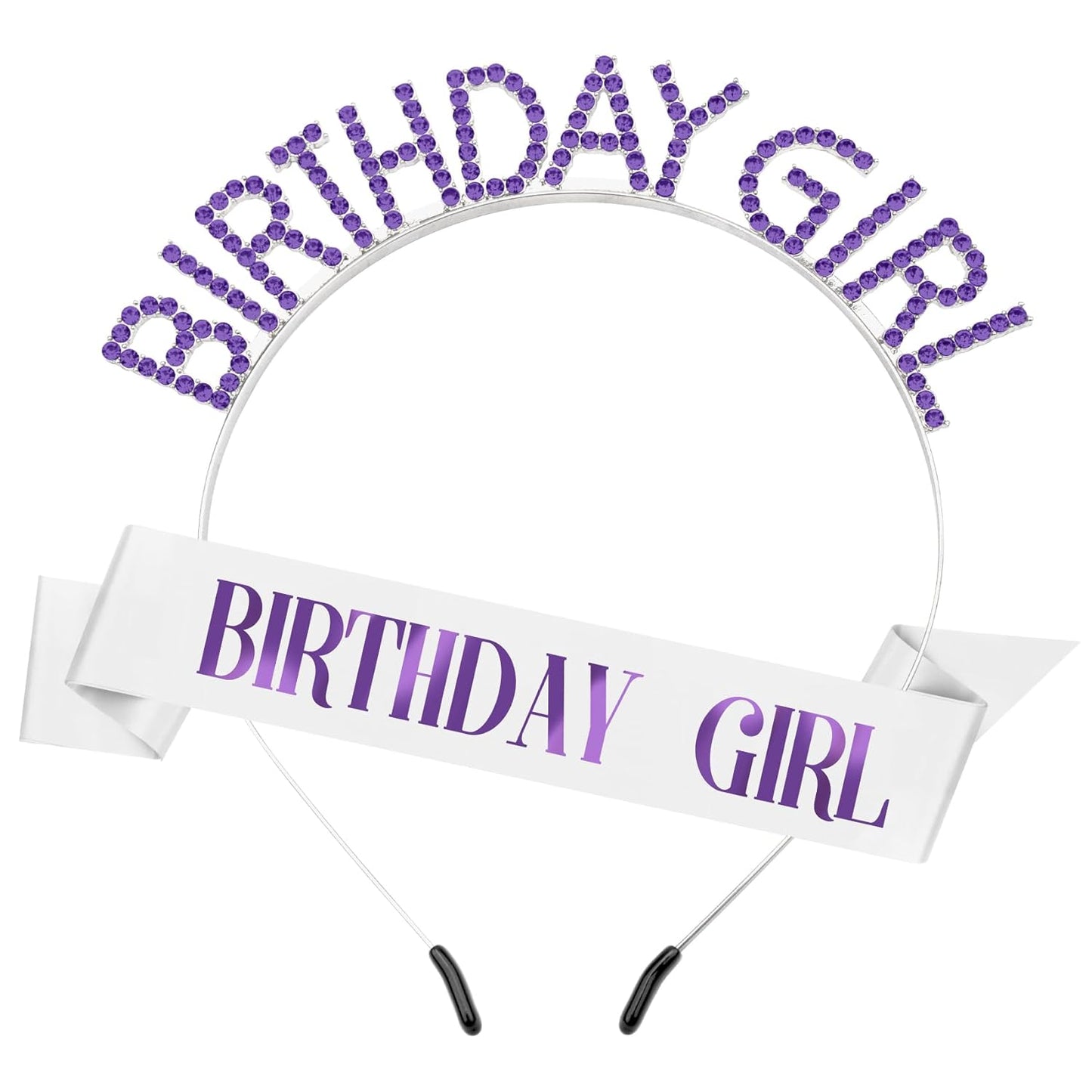 Birthday Girl Tiara Set - Sash, Crown, and Rhinestone Headband for Women, Princess Accessories Gift