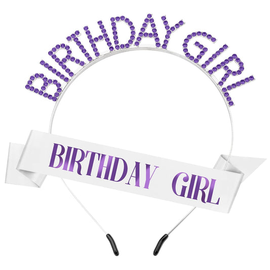 Birthday Girl Tiara Set - Sash, Crown, and Rhinestone Headband for Women, Princess Accessories Gift
