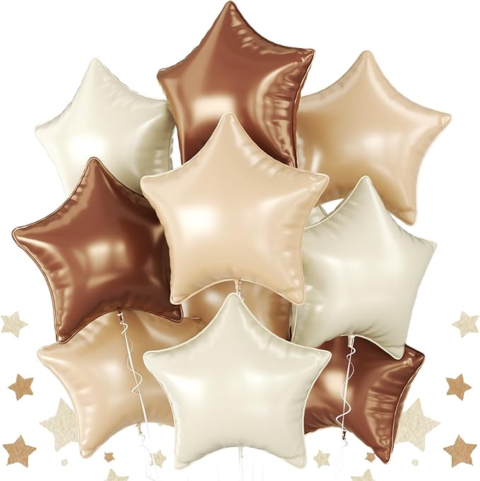 Brown Apricot Star Foil Balloons, 10PCS Foil Stars Shape Balloon, 18 Inch Coffee Cream Beige Star Balloons Helium for Birthday, Engagement, Baby Shower, Wedding, Nude Neutral Party Decoration