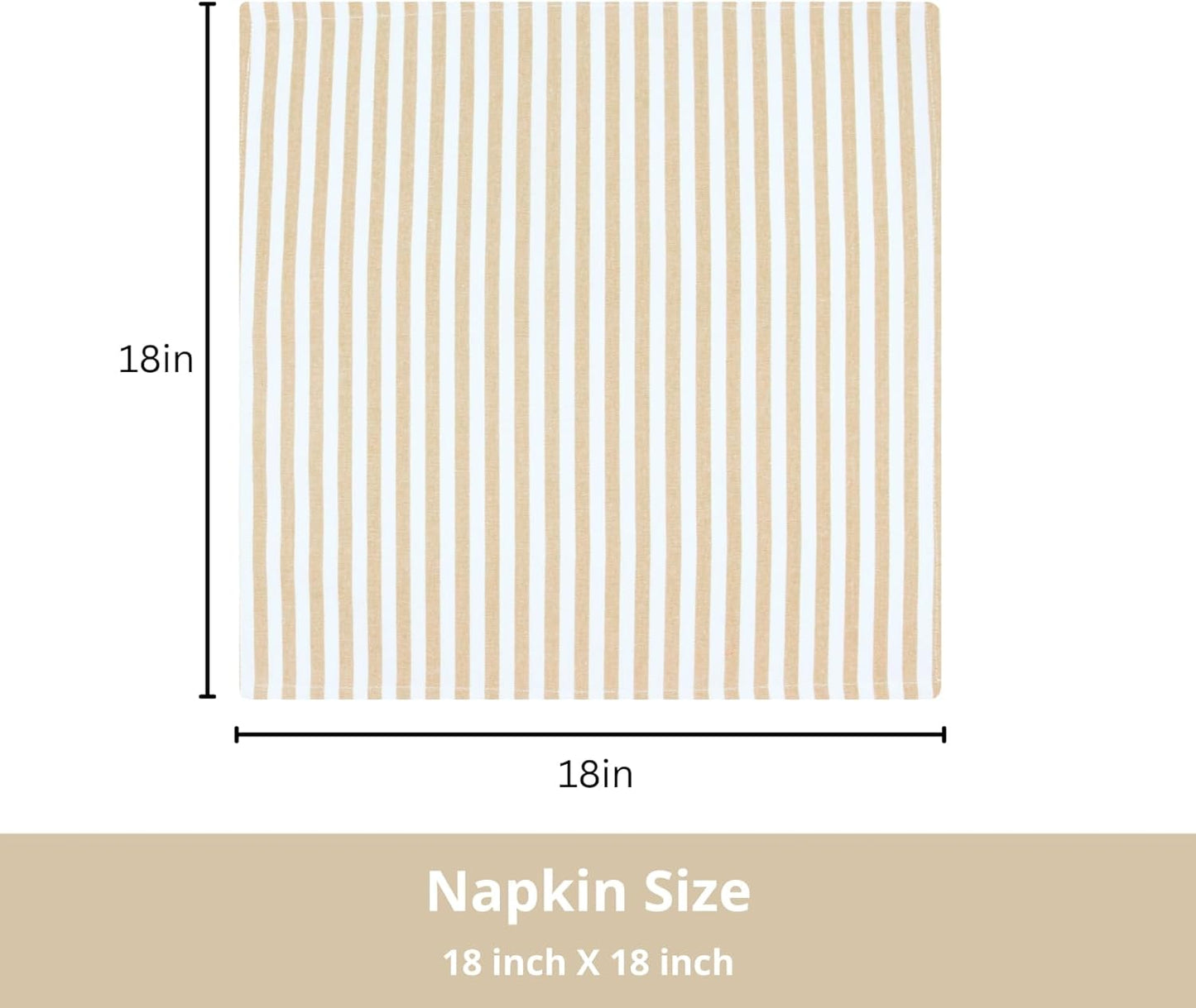 PurpleEssences Plain Striped Cloth Napkins - Set of 12-100% Cotton - 18 x 18 Inch - Fall Thanksgiving - Perfect Everyday Use Dinner Napkin - Beige and White