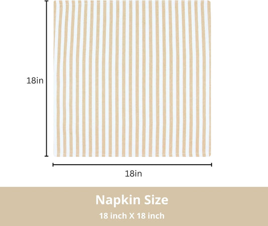 PurpleEssences Plain Striped Cloth Napkins - Set of 12-100% Cotton - 18 x 18 Inch - Fall Thanksgiving - Perfect Everyday Use Dinner Napkin - Beige and White