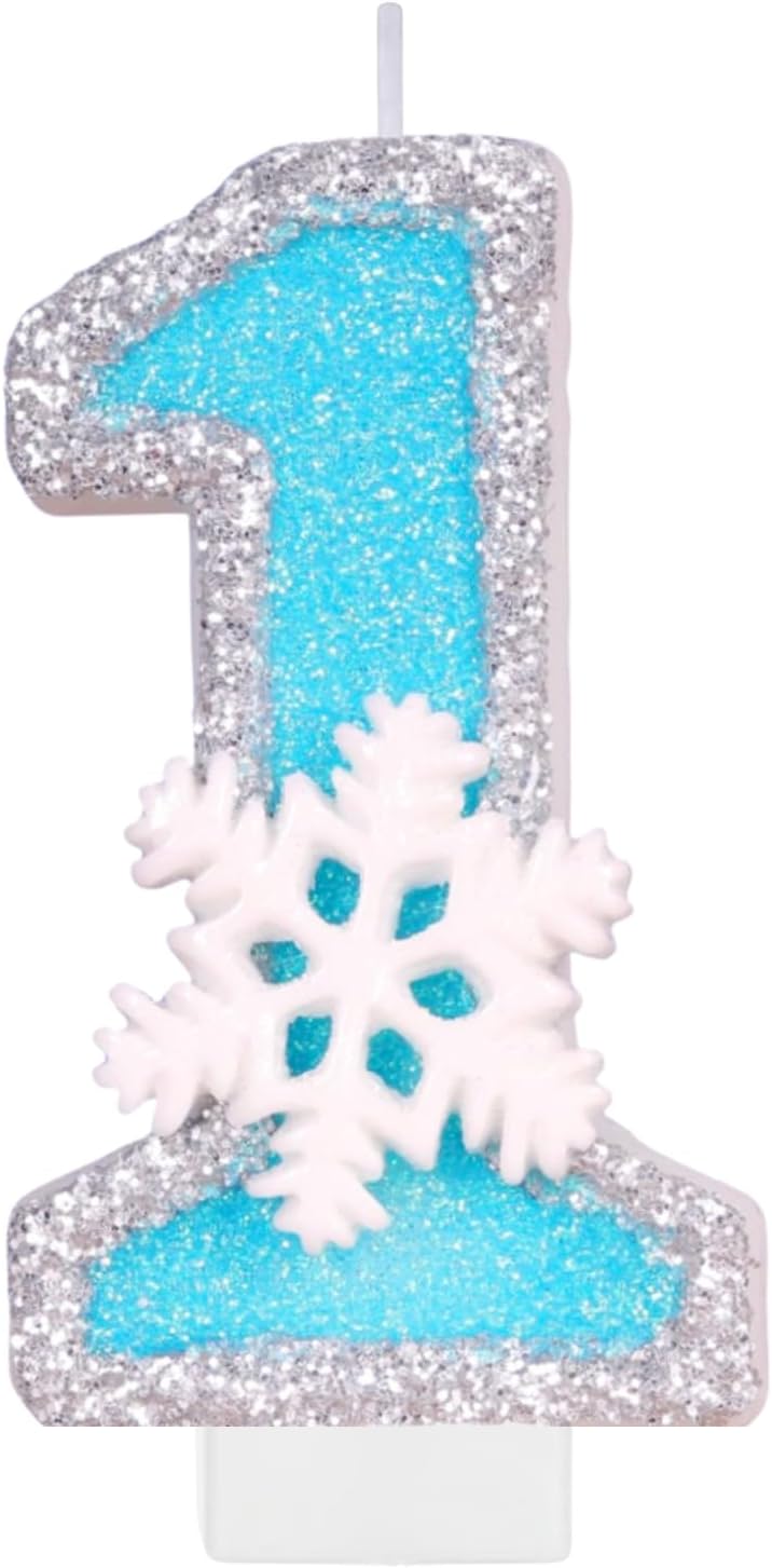 Birthday Number Candles for Cake, Blue Frozen Number 1 Candle, 1st Frozen Cake Topper, Fun Glitter Birthday Candles Cupcake Topper for Party Anniversary Decorations