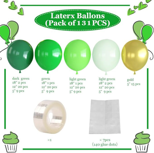 Green Balloon Arch Garland Kit,131PCS Shades of Green and Gold Balloon Arch, Latex Party Balloons in Different Sizes for St Patricks Day, Baby Shower, Birthday Decor