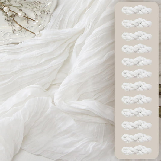 FEXIA 12 Pack Ivory White Table Runner 35x120 Inches for Baby Shower Decoration Gauze Rustic Table Runner for Wedding Party First Communion Centerpiece Engagement Bridal Shower Boho Decoration