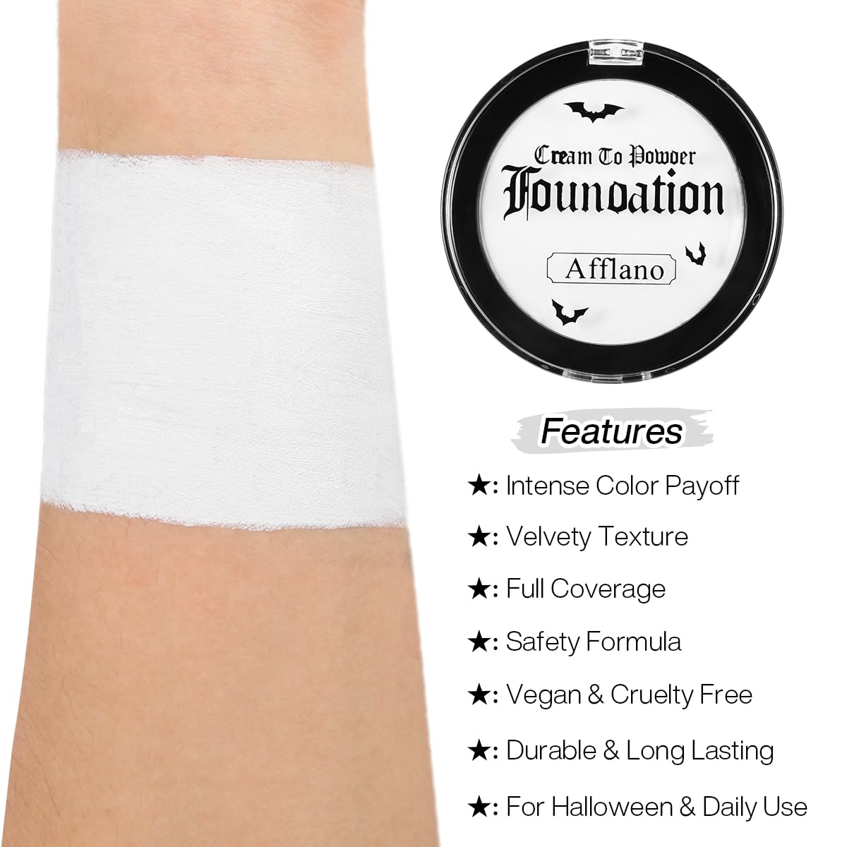 Goth White Foundation Makeup, White Face Body Paint High Coverage Cream to Powder, Waterproof Face Painting Makeup for Clown Zombie Halloween Costume, Professional Greasepaint for Stage SFX Cosplay