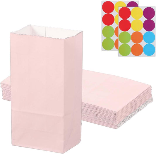 PATIKIL Party Favor Bag, 24 Pcs 3.5x2.4x7.1 Inch Mini Paper Candy Bags Gift Treat Celebration Halloween Goody Birthday Wedding Party with Stickers, Soft Pink