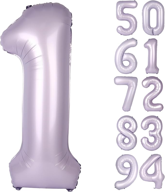 40 Inch Lilac 1 Balloon for First Birthday, 1st Number Balloons Birthday Decorations for Girl Kids Toddler Baby, Lavender One Giant Number 1 Balloon