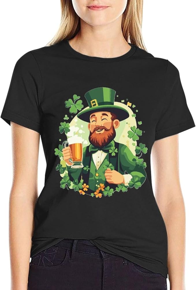 St Patricks Day Shirt Men Funny Clover Print Novelty Cool Hippie Short Sleeve Crewneck Cotton Comfy Tshirts